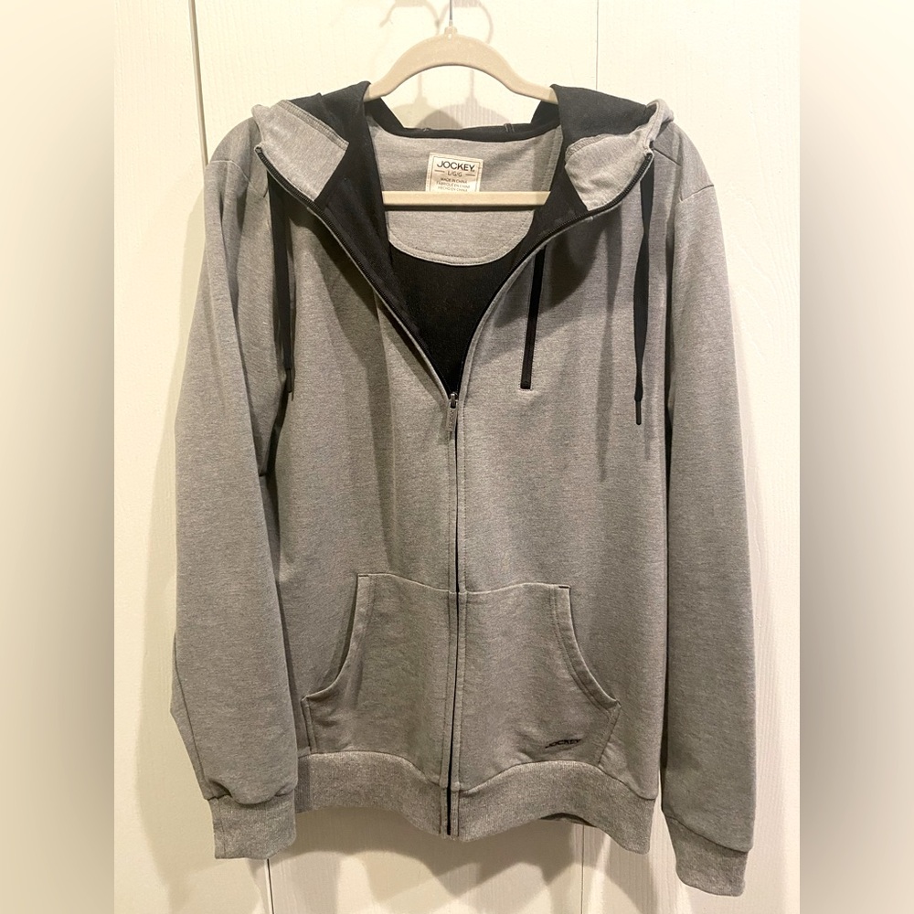 Jockey Full Zip Hoodie Men's Size Large Medium Grey